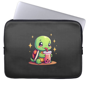 Cute turtle drinking boba. Funny Boba Turtles Love Laptop Sleeve