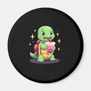 Cute turtle drinking boba. Funny Boba Turtles Love Magnet