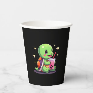 Cute turtle drinking boba. Funny Boba Turtles Love Paper Cups