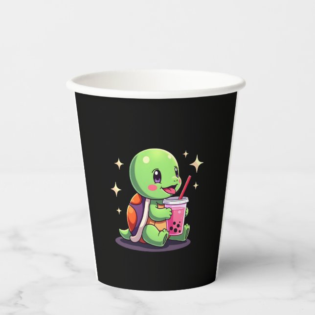 Cute turtle drinking boba. Funny Boba Turtles Love Paper Cups (Front)