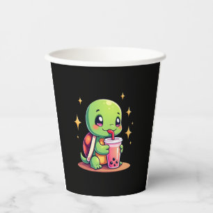 Cute turtle drinking boba. Funny Boba Turtles Love Paper Cups
