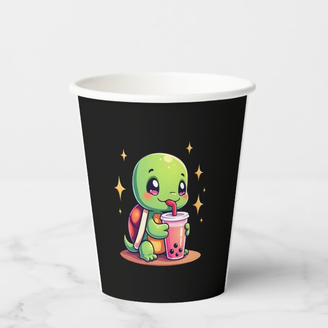 Cute turtle drinking boba. Funny Boba Turtles Love Paper Cups (Front)
