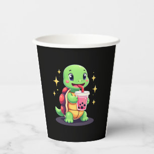 Cute turtle drinking boba. Funny Boba Turtles Love Paper Cups