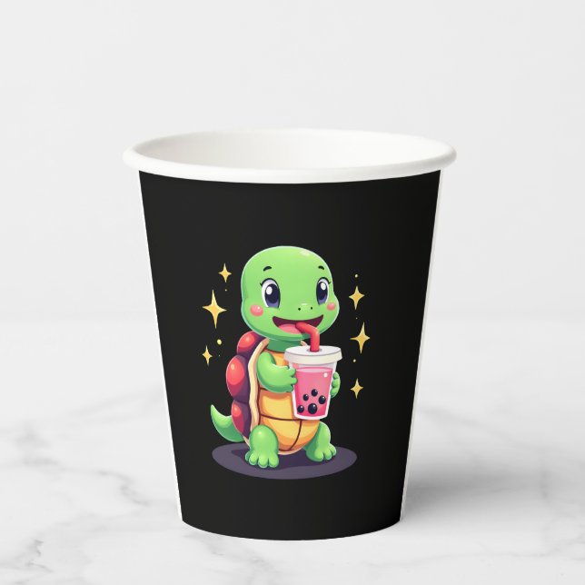 Cute turtle drinking boba. Funny Boba Turtles Love Paper Cups (Front)
