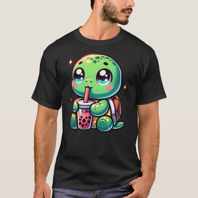 Cute turtle drinking boba. Funny Boba Turtles Love T-Shirt (Front)
