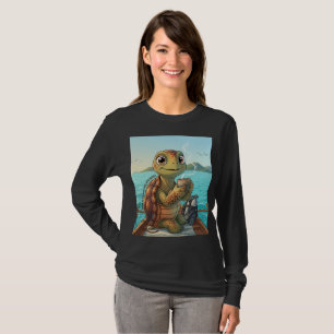Cute Turtle Drinking Coffee Long Sleeve T-Shirt