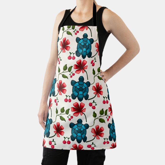 Cute Turtle Floral pattern   Apron (Insitu)