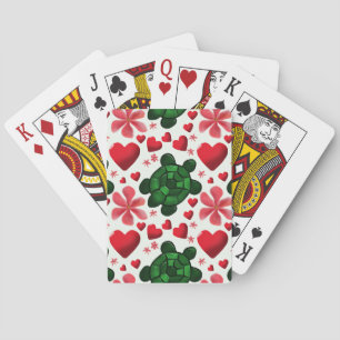 Cute Turtle Floral Pattern   Red Flowers Hearts  Playing Cards