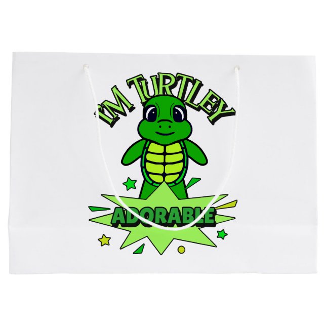 Cute Turtle Funny Quote Turtley Adorable Large Gift Bag (Back)
