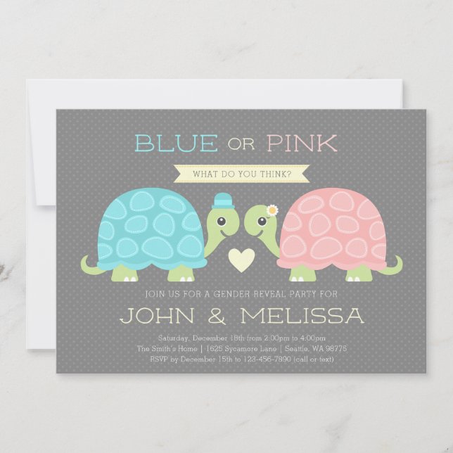 Cute Turtle Gender Reveal Invitation (Front)