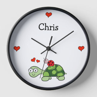 Cute Turtle Ladybug and Hearts Wall Clock