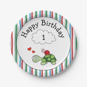 Cute Turtle Ladybug Birthday Party Paper Plate