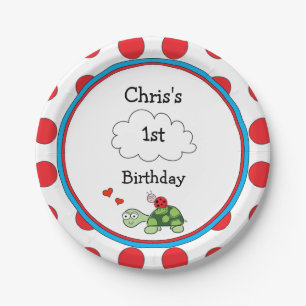 Cute Turtle Ladybug Birthday Party Paper Plate