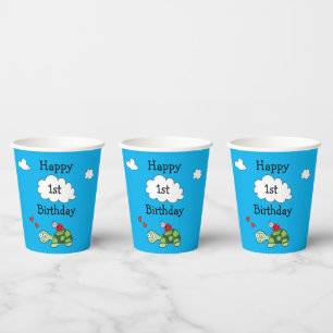 Cute Turtle Ladybug Blue Happy Birthday Party Cup