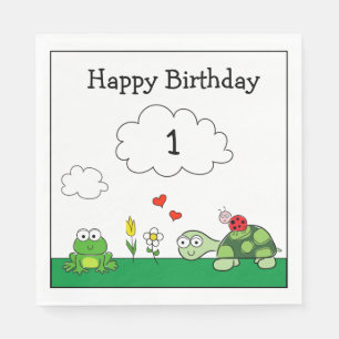 Cute Turtle Ladybug Frog Birthday Paper Napkin