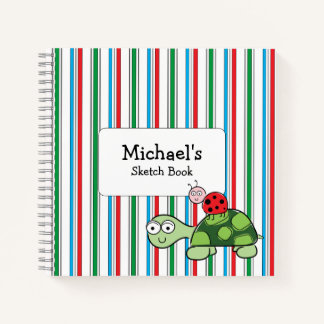 Cute Turtle Ladybug Stripe Spiral Notebook