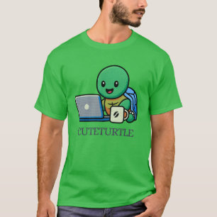 Cute Turtle Laptop Cartoon T-Shirt