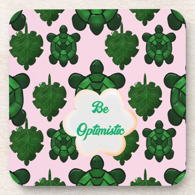 Cute Turtle Leaves Seamless Pattern, Tropical  Coaster (Front)
