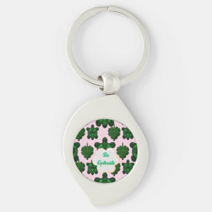 Cute Turtle Leaves Seamless Pattern, Tropical  Key Ring