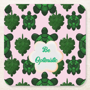 Cute Turtle Leaves Seamless Pattern, Tropical  Square Paper Coaster