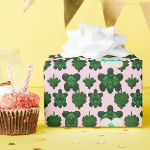 Cute Turtle Leaves Seamless Pattern, Tropical  Wrapping Paper