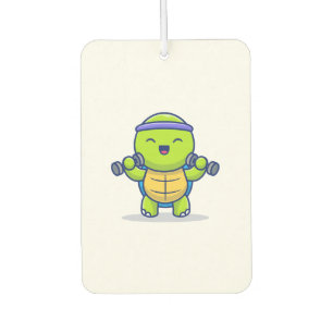 Cute Turtle Lifting Dumbbells Cartoon Illustration Car Air Freshener