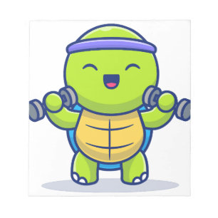 Cute Turtle Lifting Dumbbells Cartoon Illustration Notepad