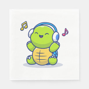 Cute Turtle Listening Music With Headphone Napkin