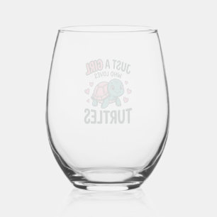 Cute Turtle Lover Girl Vintage Engraving Shirt Des Stemless Wine Glass