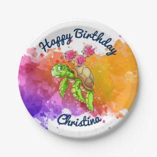 Cute Turtle Party Plates Purple