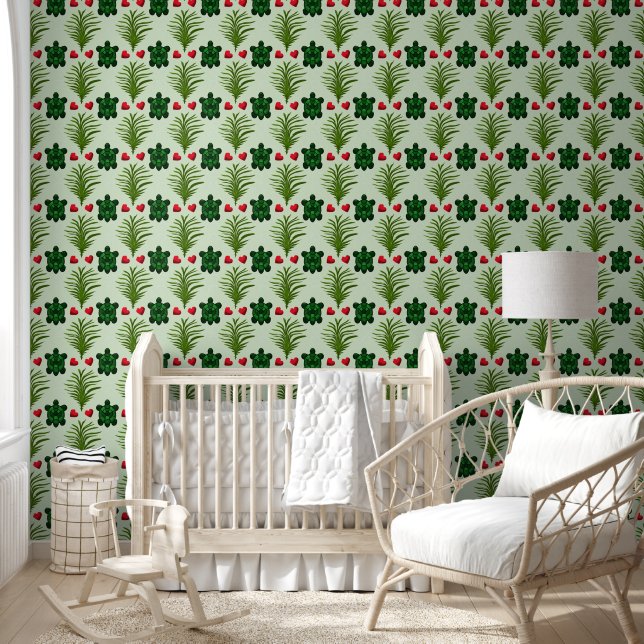 Cute Turtle Pattern Aesthetic | Tropical Leaves Bu Wallpaper (Kids)