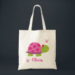 Cute Turtle Personalised Bag Tote for Girl<br><div class="desc">This adorable tote bag is perfect for a trip to the pool, library or an after school activity, such as karate or dance. From gift card holders to a way to tote around small crafts, these personalised bag totes are perfect for a variety of uses. These also make great party...</div>