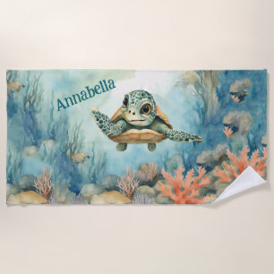 Cute Turtle Personalised  Beach Towel