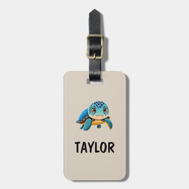 Cute Turtle Personalised Colourful Bag Backpack Luggage Tag (Front Vertical)