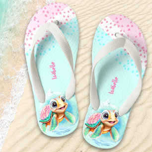 Cute Turtle Personalised Girls' Kid's Flip Flops
