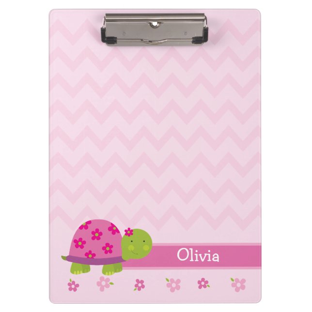 Cute Turtle Pink Personalised Clipboard (Front)