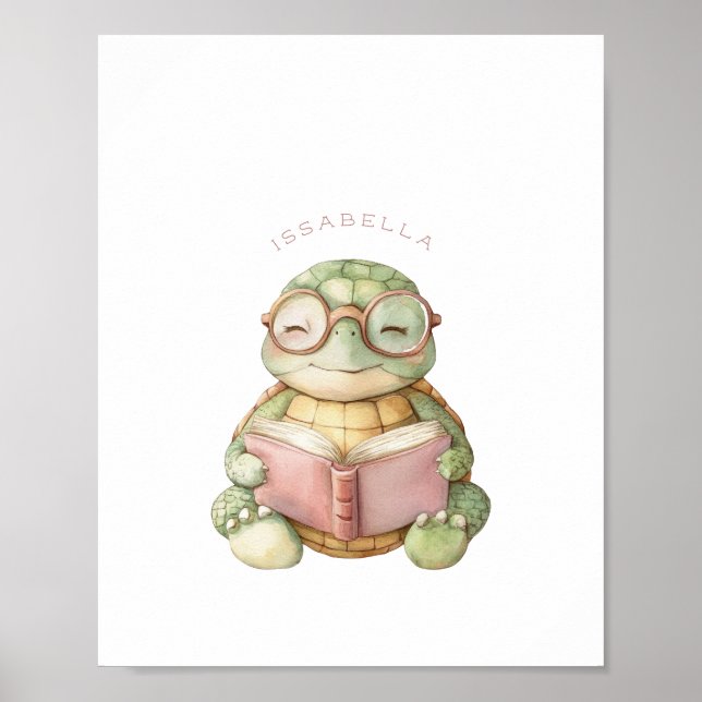 Cute Turtle Reading Poster Print (Front)