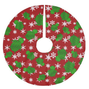 Cute turtle red snowflakes brushed polyester tree skirt