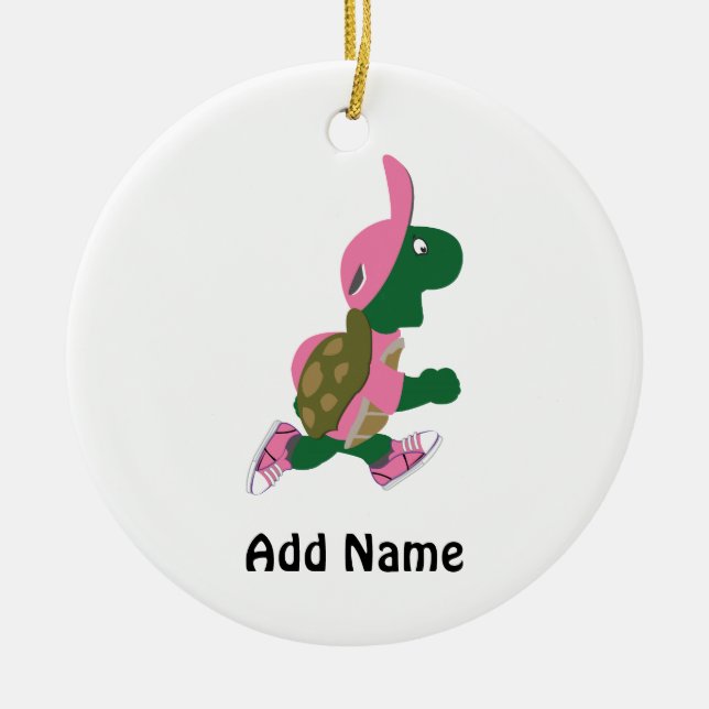 Cute Turtle Runner in PInk Ceramic Tree Decoration (Front)