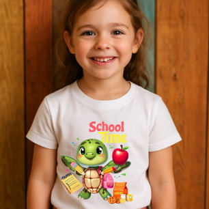 Cute Turtle "School Time" Back to School Design T-Shirt