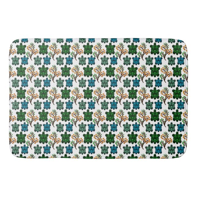 Cute Turtle Seamless Pattern | Ocean Animal Repeat Bath Mat (Front)