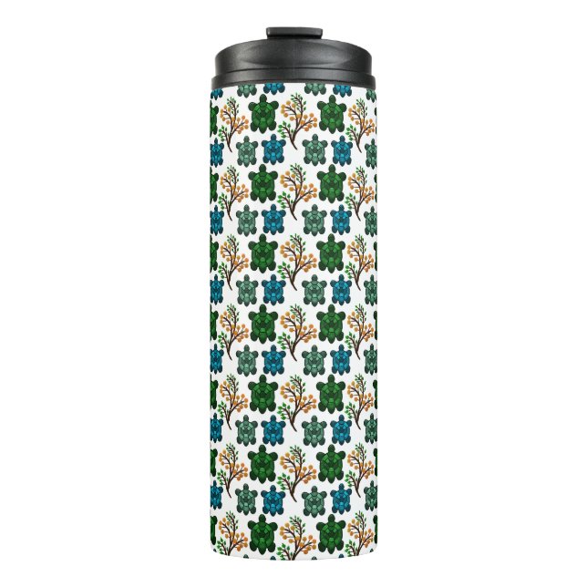 Cute Turtle Seamless Pattern | Ocean Animal Repeat Thermal Tumbler (Front)