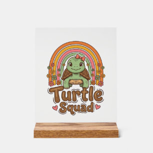 Cute Turtle Squad Rainbow Floral Vector Design_1 Acrylic Sign