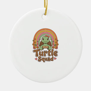 Cute Turtle Squad Rainbow Floral Vector Design_1 Ceramic Tree Decoration