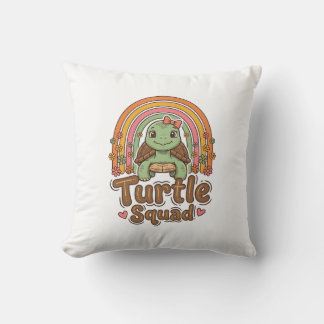 Cute Turtle Squad Rainbow Floral Vector Design_1 Cushion
