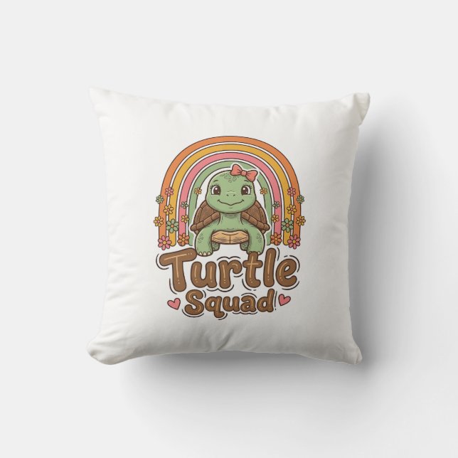 Cute Turtle Squad Rainbow Floral Vector Design_1 Cushion (Front)