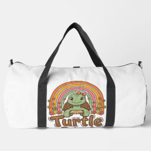 Cute Turtle Squad Rainbow Floral Vector Design_1 Duffle Bag