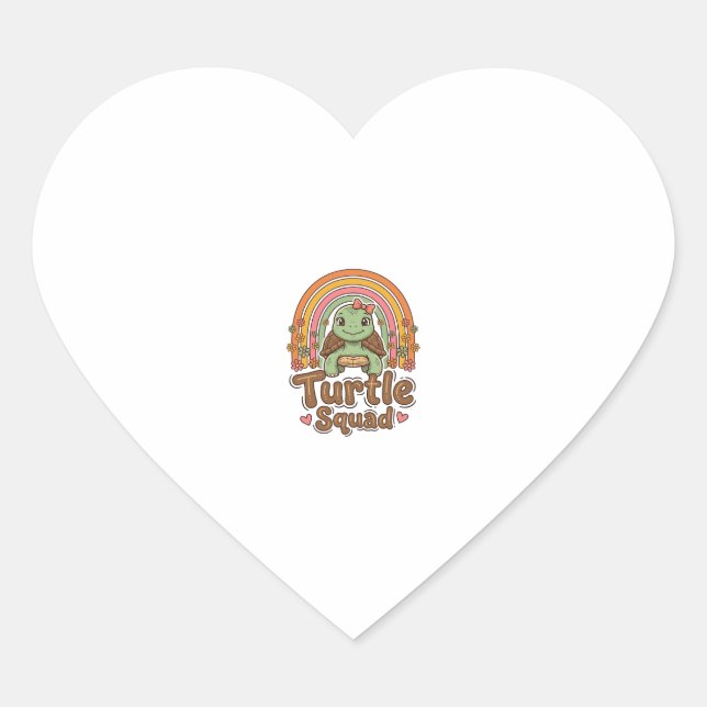Cute Turtle Squad Rainbow Floral Vector Design_1 Heart Sticker (Front)
