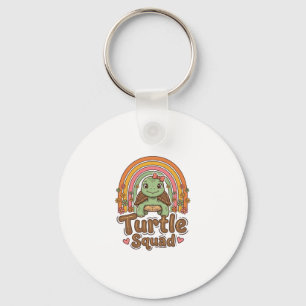 Cute Turtle Squad Rainbow Floral Vector Design_1 Key Ring