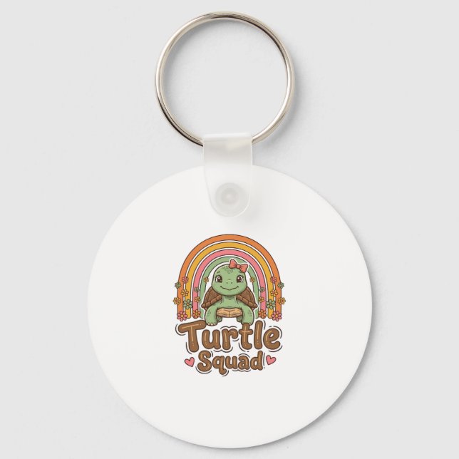 Cute Turtle Squad Rainbow Floral Vector Design_1 Key Ring (Front)